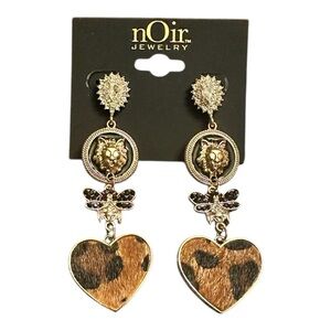 Noir Jewelry Leopard Heart Statement Earrings – Gold & Crystal Drop Earrings